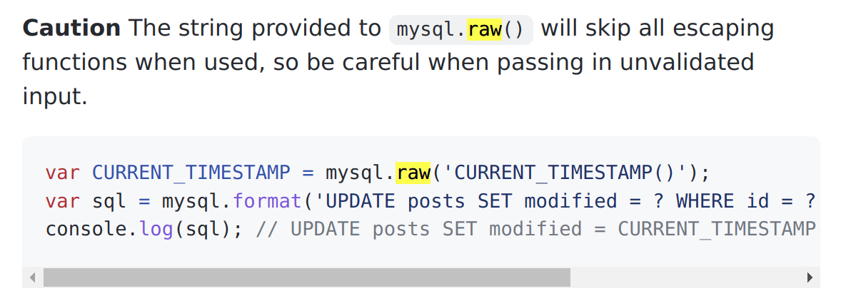 node mysql documentation raw